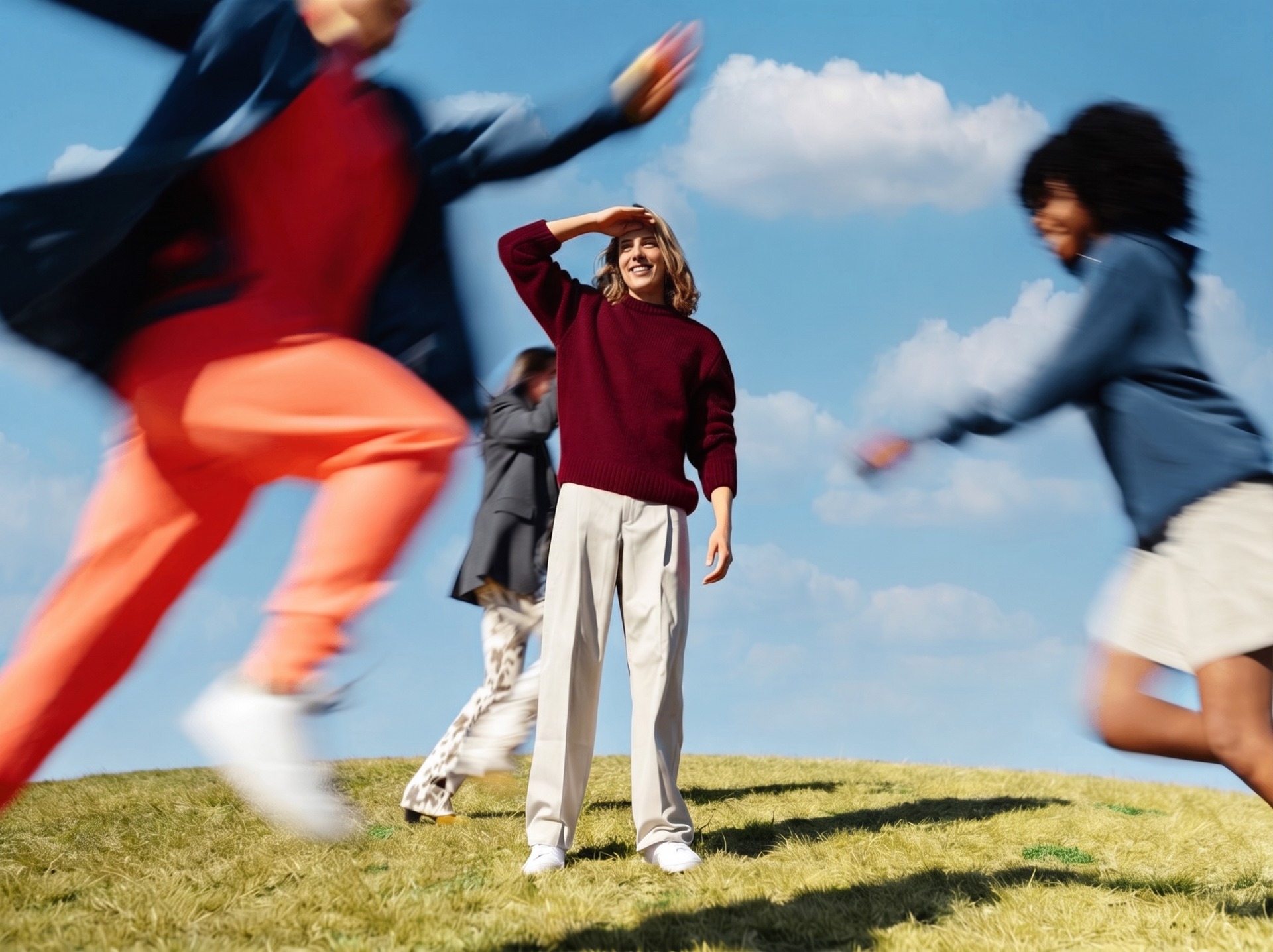 Personas en movimiento en un campo